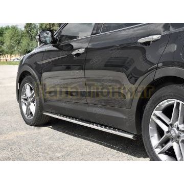 Пороги труба овальная с проступью 75х42 мм РусСталь для Hyundai Santa Fe Grand 2016-2018