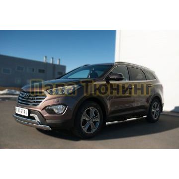 Пороги труба с накладками d76 вариант 3 РусСталь для Hyundai Santa Fe Grand 2014-2016