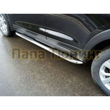 Пороги овальные гнутые с накладкой 75х42 мм для Hyundai Tucson 2018-2021 Пороги овальные гнутые с накладкой 75х42 мм для Hyundai Tucson 2018-2021