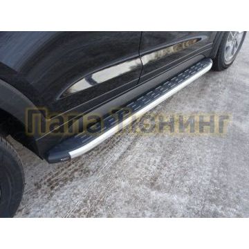 Пороги алюминиевые ТСС с накладкой для Hyundai Tucson 2018-2021 Пороги алюминиевые ТСС с накладкой для Hyundai Tucson 2018-2021