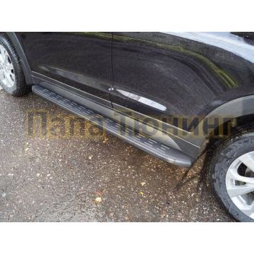 Пороги алюминиевые ТСС с накладкой чёрные для Hyundai Tucson 2018-2021 Пороги алюминиевые ТСС с накладкой чёрные для Hyundai Tucson 2018-2021