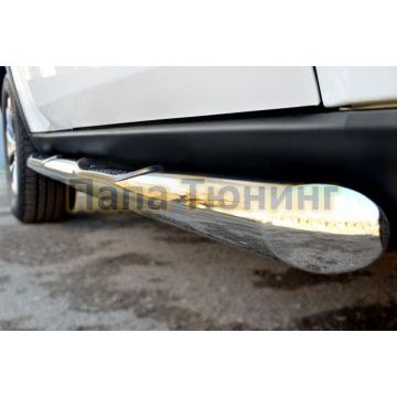 Защита штатных порогов d76 с накладкой вариант 1 РусСталь для Jeep Grand Cherokee 2013-