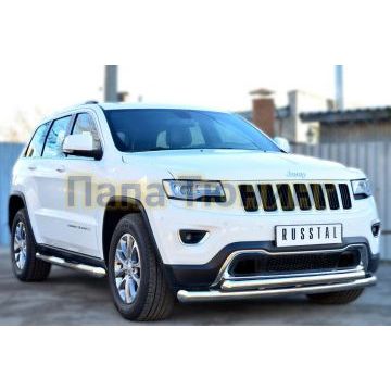 Защита штатных порогов d76 с накладкой вариант 1 РусСталь для Jeep Grand Cherokee 2013-