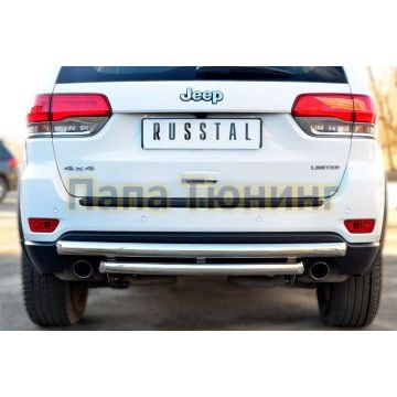 Защита заднего бампера двойная d57-d57 дуга РусСталь для Jeep Grand Cherokee 2013-
