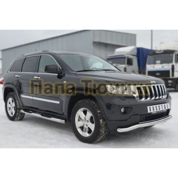 Защита штатных порогов d76 с накладкой вариант 3 РусСталь для Jeep Grand Cherokee 2010-2013