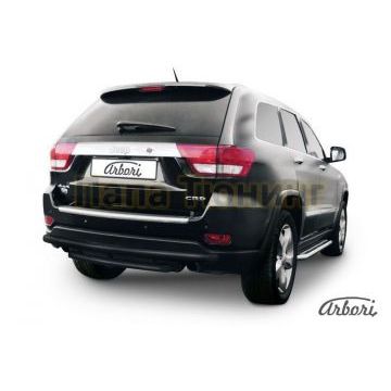 Защита заднего бампера чёрная сталь двойная 57-57 мм Slitkoff для Jeep Grand Cherokee 2010-2013