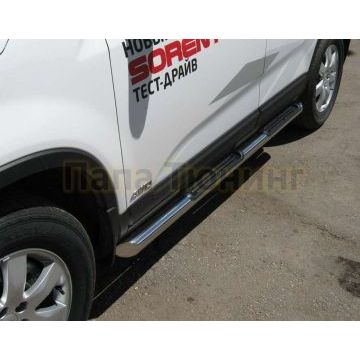Пороги труба с накладками d76 вариант 1 РусСталь для Kia Sorento 2009-2012