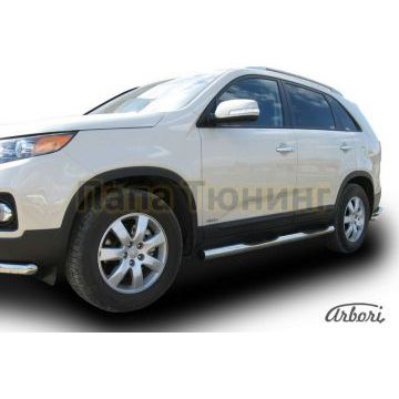 Пороги труба с накладками 76 мм Slitkoff для Kia Sorento 2009-2012 Пороги труба с накладками 76 мм Slitkoff для Kia Sorento 2009-2012