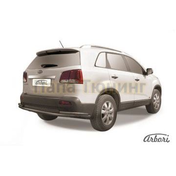 Защита заднего бампера чёрная сталь двойная длинная 57-42 мм Slitkoff для Kia Sorento 2009-2012 Защита заднего бампера чёрная сталь двойная длинная 57-42 мм Slitkoff для Kia Sorento 2009-2012