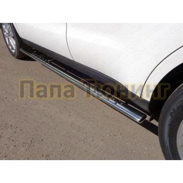 Пороги труба овальная с проступью 75х42 мм ТСС для Kia Soul 2016-2019 Пороги труба овальная с проступью 75х42 мм ТСС для Kia Soul 2016-2019