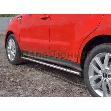 Пороги труба овальная с проступью 75х42 мм РусСталь для Kia Soul 2016-2019