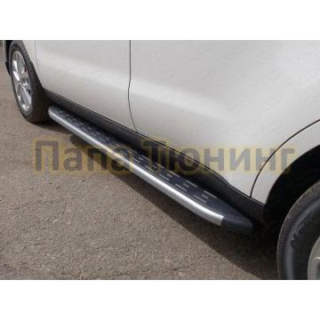 Пороги алюминиевые с накладкой ТСС серебристые для Kia Soul 2016-2019 Пороги алюминиевые с накладкой ТСС серебристые для Kia Soul 2016-2019