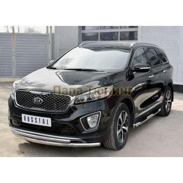 Пороги труба с накладками d76 вариант 3 РусСталь для Kia Sorento Prime 2015-