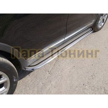 Пороги с площадкой нержавеющий лист 75х42 мм ТСС для Kia Sorento Prime 2018-