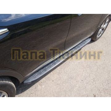 Пороги алюминиевые ТСС с накладкой чёрные для Kia Sorento Prime 2015-2017 Пороги алюминиевые ТСС с накладкой чёрные для Kia Sorento Prime 2015-2017