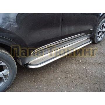 Пороги с площадкой нержавеющий лист 75х42 мм для Kia Sportage 2018-2021 Пороги с площадкой нержавеющий лист 75х42 мм для Kia Sportage 2018-2021