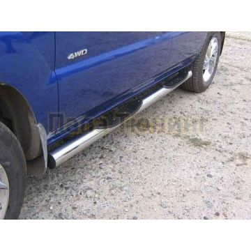 Пороги чёрная сталь труба с накладками 76 мм Slitkoff для Kia Sportage 2008-2010 Пороги чёрная сталь труба с накладками 76 мм Slitkoff для Kia Sportage 2008-2010