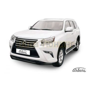 Защита передняя чёрная сталь двойная 57-57 мм Slitkoff для Lexus GX-460 2014-