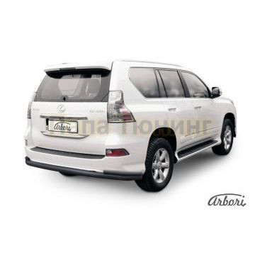 Защита заднего бампера чёрная сталь двойная 76-42 мм Slitkoff для Lexus GX-460 2014-