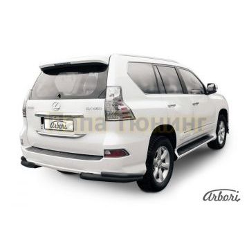 Защита задняя двойные уголки чёрная сталь 76-42 мм Slitkoff для Lexus GX-460 2014-