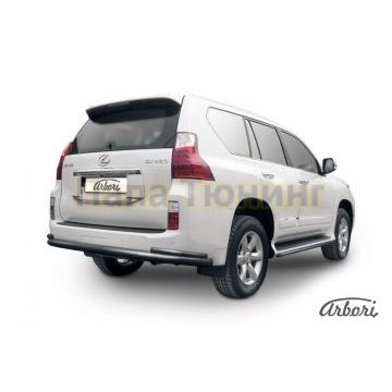 Защита заднего бампера чёрная сталь двойная 76-42 мм Slitkoff для Lexus GX-460 2010-2013