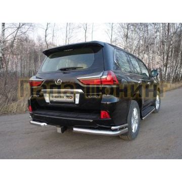 Защита задняя двойные уголки 76-42 мм ТСС для Lexus LX-570/450d 2015-