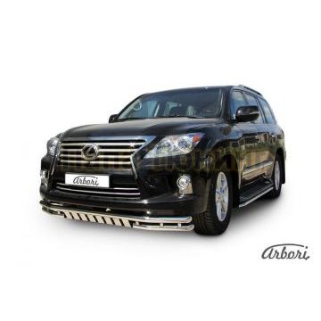Защита передняя двойная с накладками 57-57 мм Slitkoff для Lexus LX-570 2012-