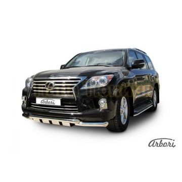 Защита передняя двойная с накладками 76-76 мм Slitkoff для Lexus LX-570 2012-
