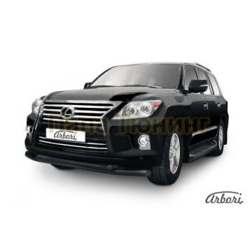 Защита передняя чёрная сталь двойная 76-57 мм Slitkoff для Lexus LX-570 2012-
