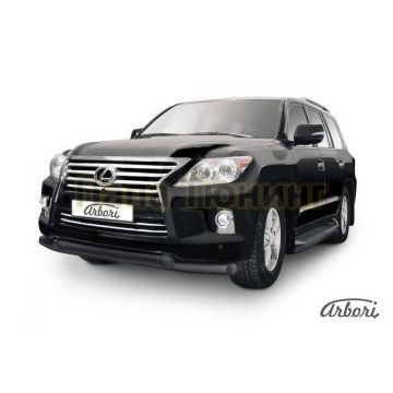 Защита передняя чёрная сталь двойная 76-76 мм Slitkoff для Lexus LX-570 2012-
