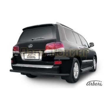 Защита заднего бампера чёрная сталь радиусная 76 мм Slitkoff для Lexus LX-570 2012-