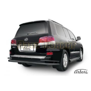 Защита заднего бампера чёрная сталь двойная 76-42 мм Slitkoff для Lexus LX-570 2012-