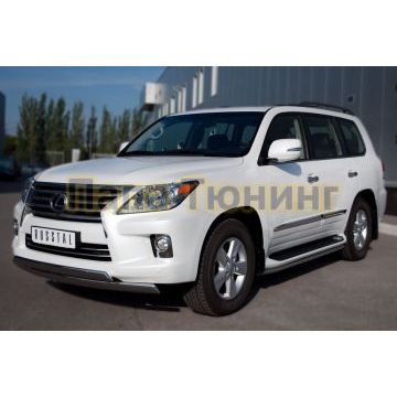Защита передняя овальная двойная 75x42 мм РусСталь для Lexus LX-570 2012-2015