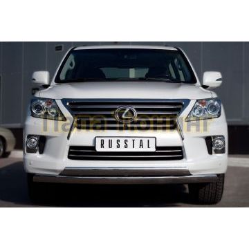 Защита передняя овальная двойная 75x42 мм РусСталь для Lexus LX-570 2012-2015