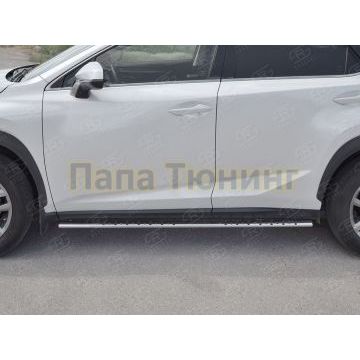 Пороги труба овальная с проступью 75х42 мм для Lexus NX-300 2017-