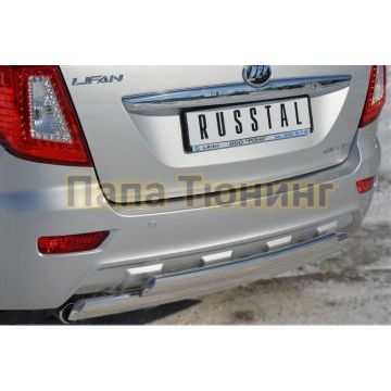 Защита заднего бампера овальная двойная 75х42 мм РусСталь для Lifan X-60 2011-2016