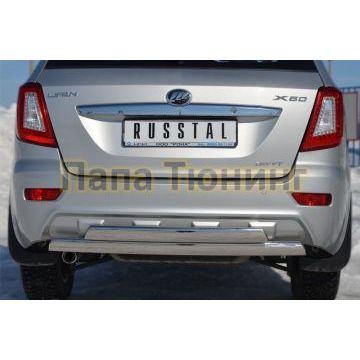 Защита заднего бампера овальная двойная 75х42 мм РусСталь для Lifan X-60 2011-2016