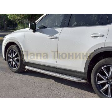 Пороги с площадкой алюминиевый лист d57 вариант 2 РусСталь для Mazda CX-5 2017-