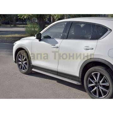 Пороги с площадкой нержавеющий лист 42 мм РусСталь для Mazda CX-5 2017-