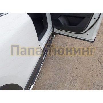 Пороги овальные гнутые с накладкой 75х42 мм ТСС для Mazda CX-5 2017-