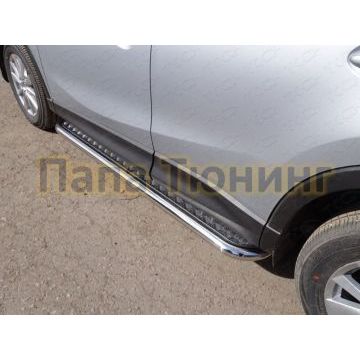 Пороги с площадкой алюминиевый лист 60 мм ТСС для Mazda CX-5 2015-2017