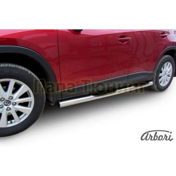 Пороги труба с накладками 76 мм Slitkoff для Mazda CX-5 2011-