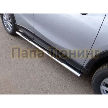 Пороги труба овальная с накладками 120х60 мм ТСС для Mazda CX-5 2015-2017