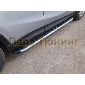 Пороги алюминиевые ТСС с накладкой серебристые для Mazda CX-5 2015-2017 Пороги алюминиевые ТСС с накладкой серебристые для Mazda CX-5 2015-2017