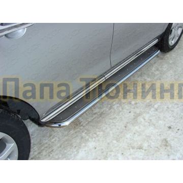 Пороги труба овальная с накладками 75х42 мм ТСС для Mazda CX-7 2010-2013