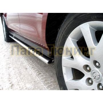 Пороги труба овальная с проступью 75х42 мм ТСС для Mazda CX-7 2010-2013