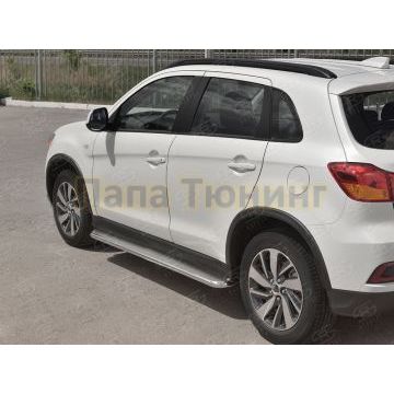 Пороги с площадкой нержавеющий лист 42 мм для Mitsubishi ASX 2017-2020