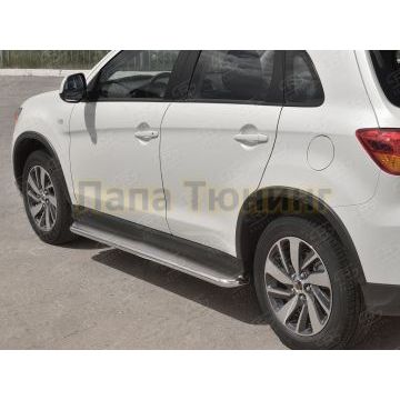 Пороги с площадкой нержавеющий лист 42 мм для Mitsubishi ASX 2017-2020