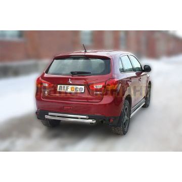 Защита заднего бампера двойная 60-42 мм ALFeco для Mitsubishi ASX 2013-2016