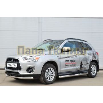 Пороги труба с накладками d76 вариант 1 РусСталь для Mitsubishi ASX 2013-2016